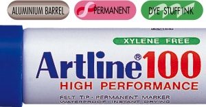 Permanent marker ARTLINE 100, corp metalic, varf tesit 7.5-12.0mm - albastru