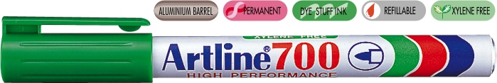 Permanent marker ARTLINE 700, corp metalic, varf rotund 0.7mm - verde