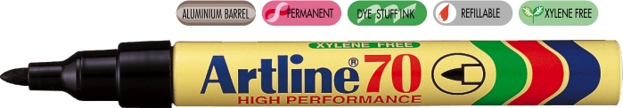 Permanent marker ARTLINE 70, corp metalic, varf rotund 1.5mm - negru