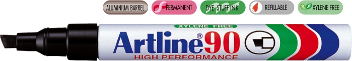 Permanent marker ARTLINE 90, corp metalic, varf tesit 2.0-5.0mm - negru