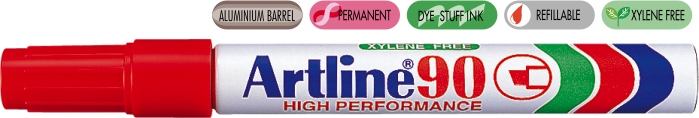 Permanent marker ARTLINE 90, corp metalic, varf tesit 2.0-5.0mm - rosu