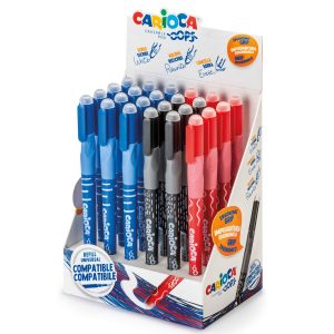 Display CARIOCA Oops, cu pixuri erasables, 0.7mm, 24 buc/display - culori asortate