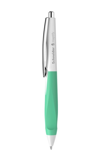 Pix SCHNEIDER Haptify, rubber grip, clema metalica, corp alb/verde menta - scriere albastra