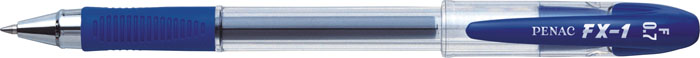 Pix cu gel PENAC FX-1, rubber grip, 0.7mm, con metalic, corp transparent - scriere albastra