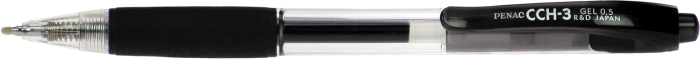 Pix cu gel PENAC CCH-3, rubber grip, 0.5mm, corp transparent, accesorii negre, scriere neagra