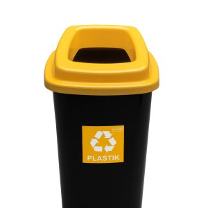 Cos plastic reciclare selectiva, capacitate 45l, PLAFOR Sort - negru cu capac galben - plastic