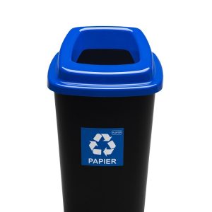 Cos plastic reciclare selectiva, capacitate 90l, PLAFOR Sort - negru cu capac albastru - hartie