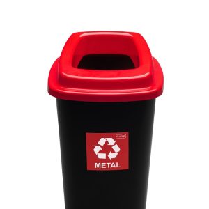 Cos plastic reciclare selectiva, capacitate 28l, PLAFOR Sort - negru cu capac rosu - metal