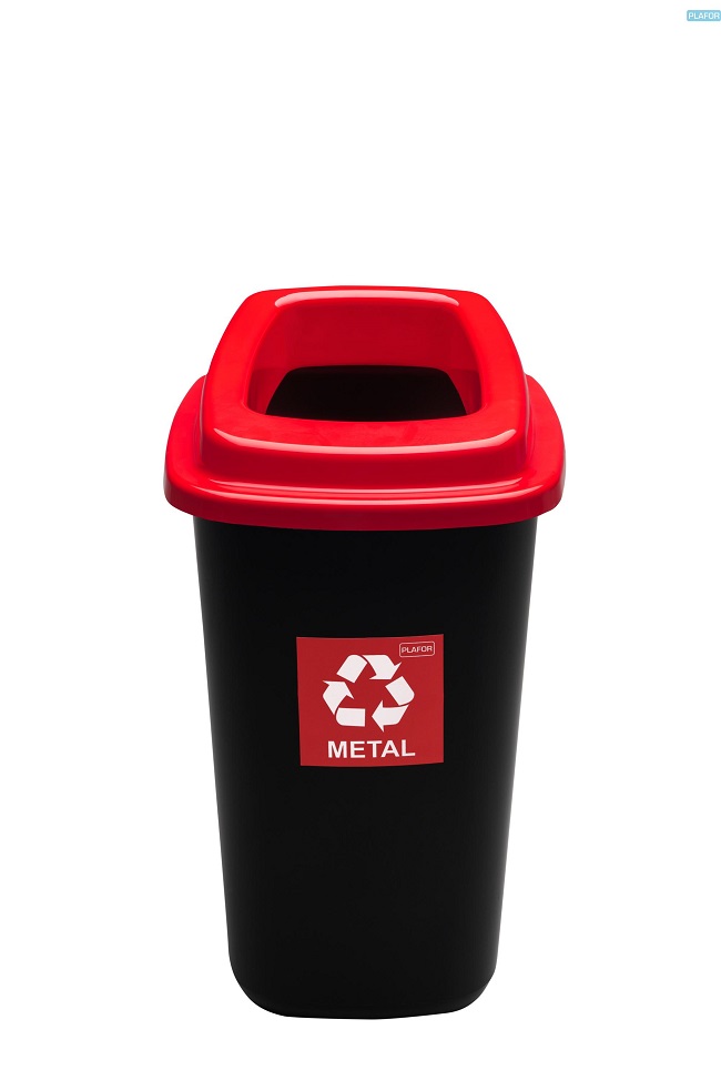 Cos plastic reciclare selectiva, capacitate 45l, PLAFOR Sort - negru cu capac rosu - metal