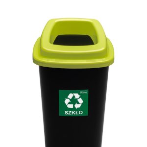Cos plastic reciclare selectiva, capacitate 90l, PLAFOR Sort - negru cu capac verde - sticla