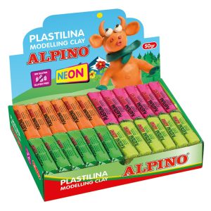 Display plastilina fluorescenta, 24 x 50gr./display, ALPINO - 6 culori asortate