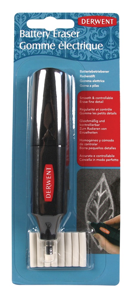Radiera electrica DERWENT Professional, cu baterii, 8 rezerve incluse, negru