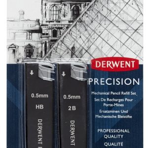 Rezerva mine si radiere DERWENT Professional, pentru creion mecanic, HB/2B 0.5 mm, 30 buc/set, negru