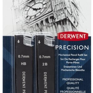 Rezerva mine si radiere DERWENT Professional, pentru creion mecanic, HB/2B 0.7 mm, 30 buc/set, negru