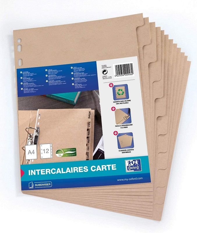 Separatoare carton reciclat, A4, 12 buc/set, OXFORD Touareg - bej natural