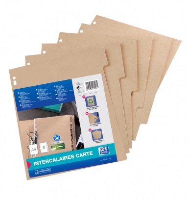 Separatoare carton reciclat, A4, 6 buc/set, OXFORD Touareg - bej natural