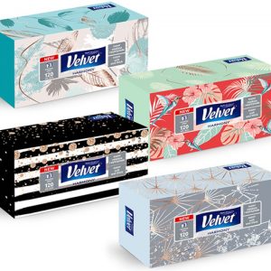 Servetele cosmetice, 3 straturi, 120 buc/cutie, VELVET Life Style Harmony - albe