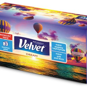Servetele cosmetice, 3 straturi, 90 buc/cutie, VELVET Dream - albe