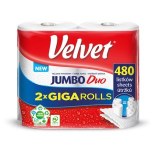 Rola prosop hartie alba, 2 straturi, 240 portii, 2 role/bax, VELVET Jumbo Duo