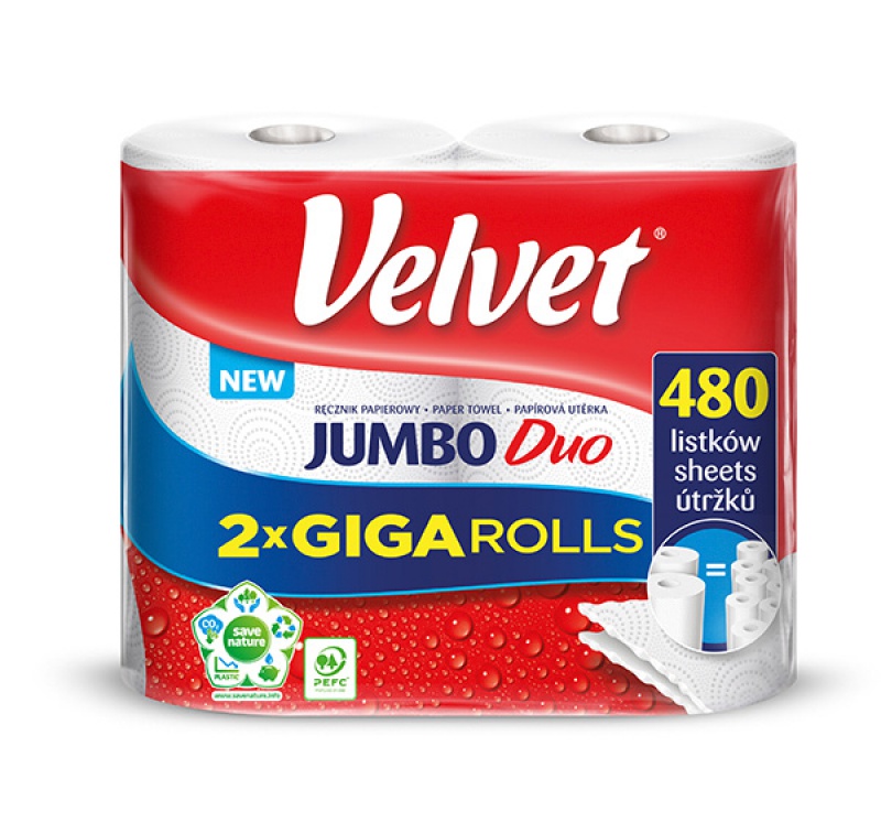 Rola prosop hartie alba, 2 straturi, 240 portii, 2 role/bax, VELVET Jumbo Duo