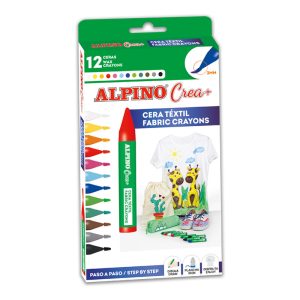 Set ALPINO Crea + TEXTILE - creioane cerate, 12 culori/set