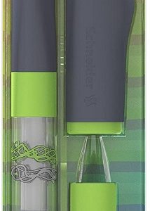 Stilou SCHNEIDER Base Kid (tip A - incepator) - corp gri/verde cu decor