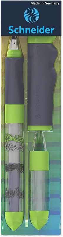 Stilou SCHNEIDER Base Kid (tip A - incepator) - corp gri/verde cu decor