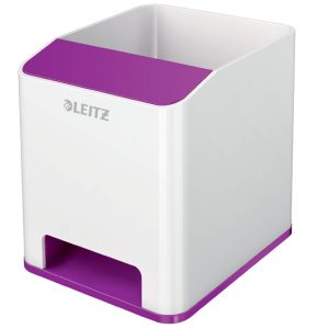 Suport instrumente de scris Leitz WOW, PS, cu amplificare sunet, culori duale, alb-mov