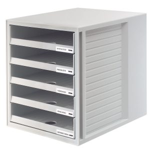 Suport plastic cu 5 sertare pentru documente, HAN (open) - gri deschis - sertare gri deschis