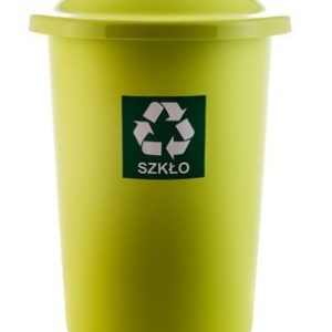 Cos plastic reciclare selectiva, capacitate 50l, PLAFOR Top - verde cu capac verde - sticla