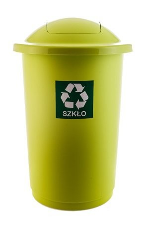 Cos plastic reciclare selectiva, capacitate 50l, PLAFOR Top - verde cu capac verde - sticla
