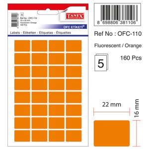 Etichete autoadezive color, 16 x 22 mm, 160 buc/set, TANEX - orange fluorescent