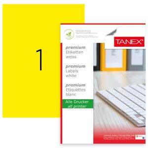 Etichete color autoadezive, 1/A4, 210 x 297mm, 25 coli/top, TANEX - galben fluorescent