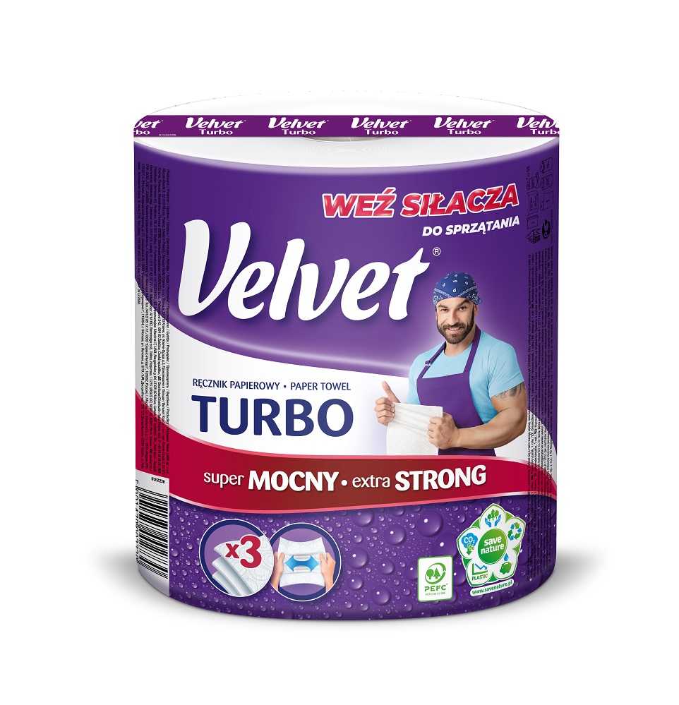 Rola prosop hartie alba, 3 straturi, 330 portii, rezistent si superabsorbant, VELVET Turbo