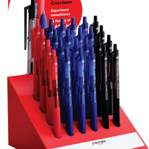 Display pixuri PENAC X-Beam, rubber grip, clema plastic, 0.7mm, 24 buc/display - culori asortate